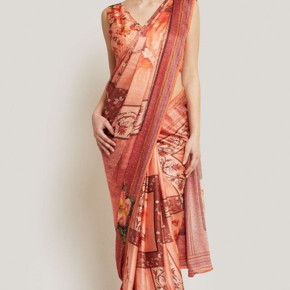 Other - PEACH CREPE SAREE WITH MATCHING BLOUSE